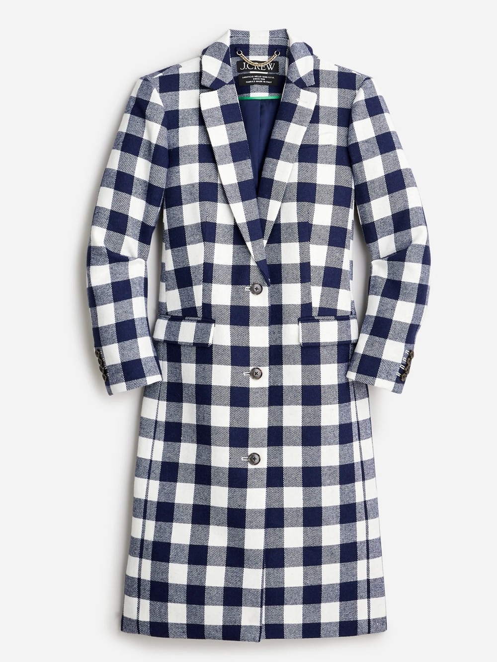 J. CREW Alfie Topcoat Maxi Long Blue White Buffalo Check Italian Wool Size 4